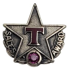 Sterling Silver Star Texaco Pin Employee Sales Award Ruby Enameled Lapel Brooch